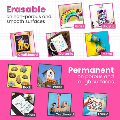 5 Pink Chalkboard Chalk Markers - Pink Dry Erase Markers for Blackboard, Chalkboard Signs, Windows, Glass | Variety Pack - Fine & Jumbo Size Ink Pen (1mm, 3mm, 6mm, 10mm, 15mm)