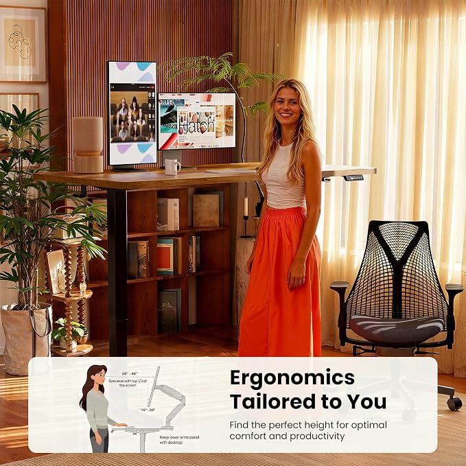ErGear Height Adjustable Electric Standing Desk, 44 x 24 Inches Sit Stand up Desk, Memory Computer Home Office Desk, Vintage Brown
