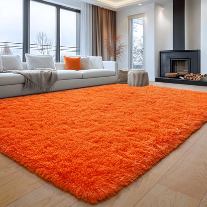 plumlik 6x9 Large Area Rugs for Living Room, Orange Fluffy Shag Rug for Bedroom and Nursery, Soft and Comfy, Big Fuzzy Carpet for Kids, Girls, Boys Room Dorm Home Decor Aesthetic, Upgrade Non Slip