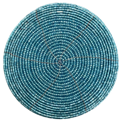 Handmade Beaded Bar Drink Tabletop Protection Coasters - Set of 4 - Halloween Harvest Autumn Fall Thanksgiving Holiday Christmas Xmas Celebration Festive Party 4" Round - Teal