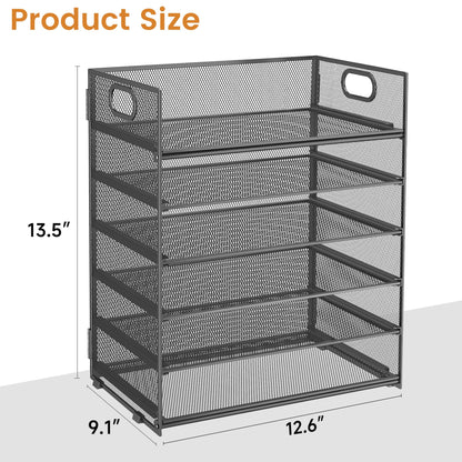 Subekyu 6-Tier Desk Paper Organizer, Desktop File Letter Tray with Handle, Document Sorter and Accessories Holder for Office, Home and School Workspace Organizers, Gray-2 Pack