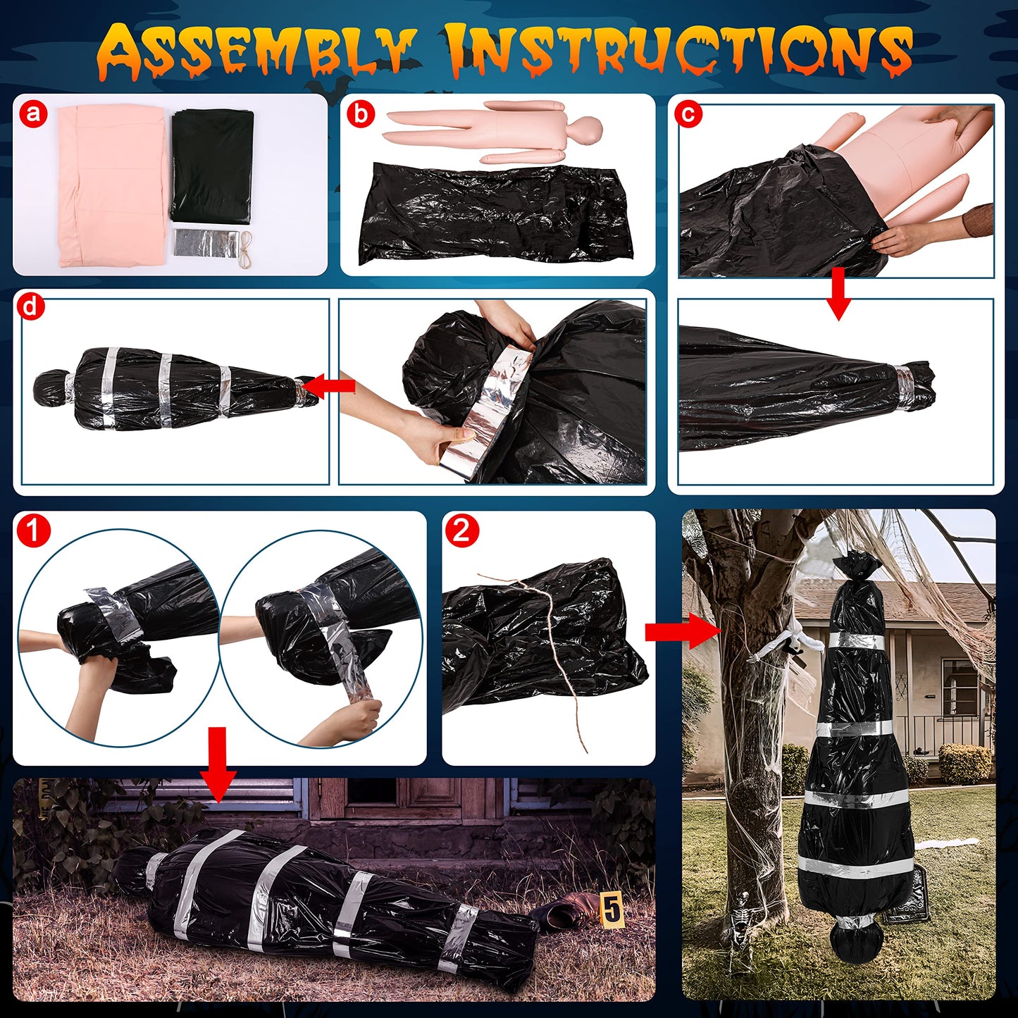 Lvdeer Halloween Decorations Outdoor Body Props - Scary Fake Corpse in Bag Hallowmas Prop Creepy Haunted House Decor (Requires Assembly)