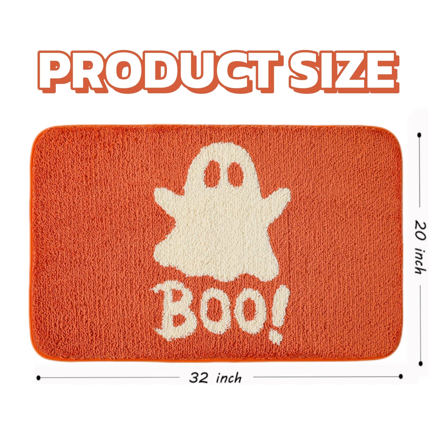 HONCO DIRECT 20x32 inch Cute Halloween Orange Ghost Bath Rug Ghost Bathroom Rug Non-Slip Floor Mat for Bathroom Rug Soft Absorbent Bath Tub Mat Room Halloween Decor Ghost Bath Mat