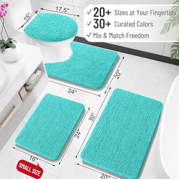 OLANLY Large Bathroom Rugs 50x30, Extra Soft Absorbent Chenille Bath Rugs, Rubber Backing Quick Dry, Machine Washable Bath Mats for Bathroom Floor, Tub and Shower, Home Decor Accessories, Teal