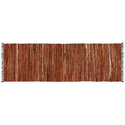HF by LT Tucson Leather Table Runner, 13 x 39 inches, Handwoven Recycled Leather and Soft Cotton, Brown
