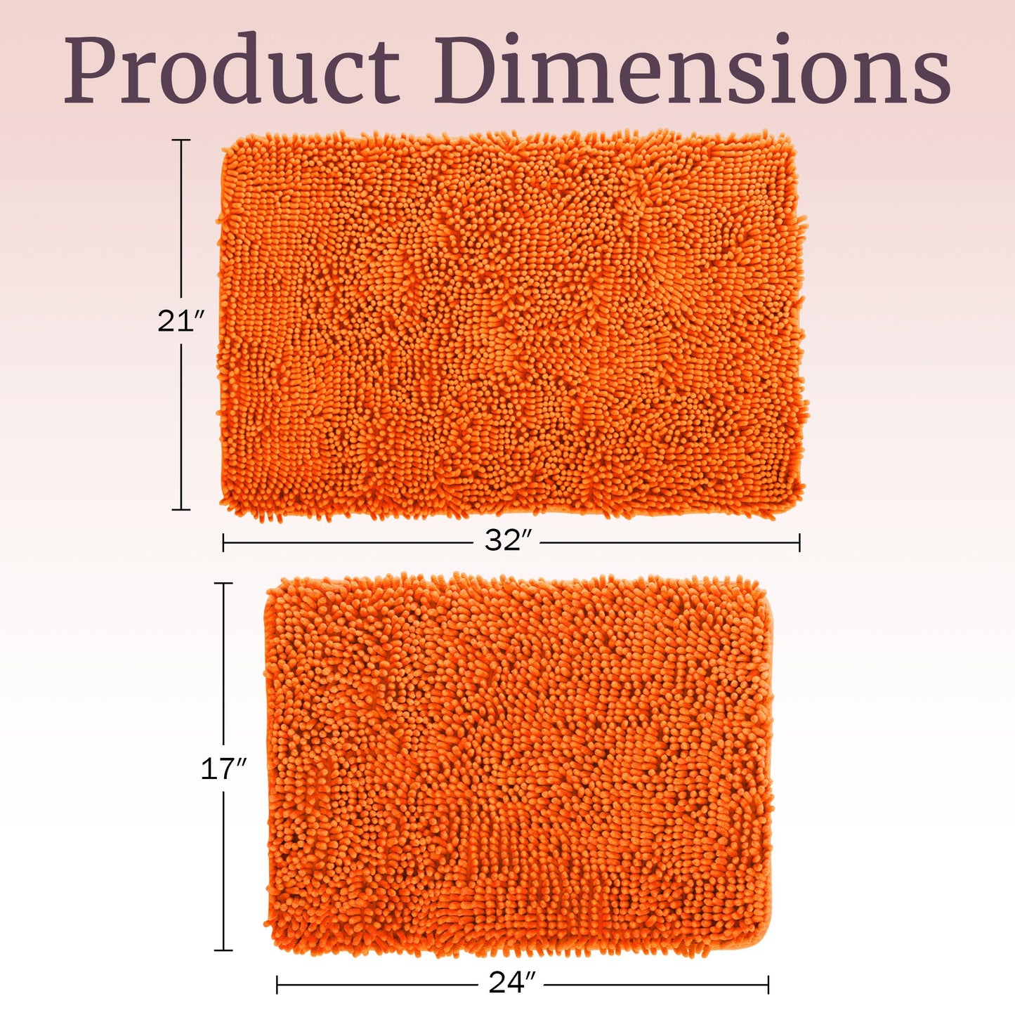 2 Piece Bathroom Rug Set - 32x21 Inch and 24x17 Inch Memory Foam Bath Mats with Chenille Shag Top for Stylish Bathroom Decor - Machine Washable Bath Rugs Set of 2 by Lavish Home (Orange)