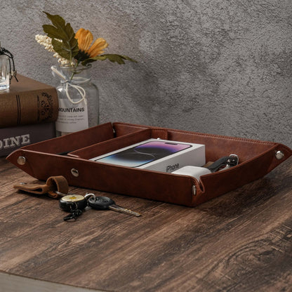 JUOOE Husband Birthday Gift for Husband PU Leather Tray Unique Anniversary Birthday Gifts from Wife Men Gift Ideas for Him (Brown for Husband)