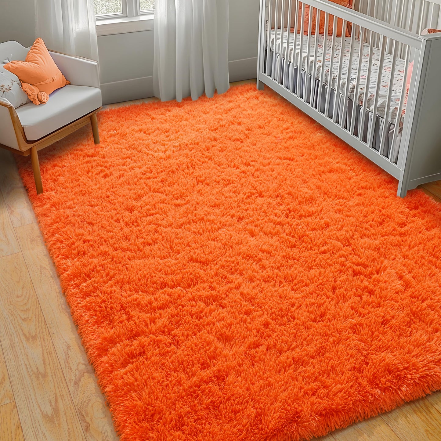 plumlik 6x9 Large Area Rugs for Living Room, Orange Fluffy Shag Rug for Bedroom and Nursery, Soft and Comfy, Big Fuzzy Carpet for Kids, Girls, Boys Room Dorm Home Decor Aesthetic, Upgrade Non Slip