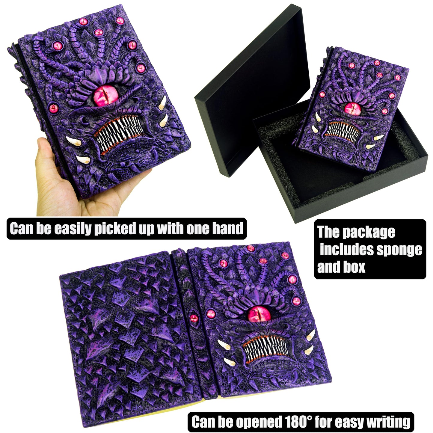 Handmade The Eye Devil of Tentacle Embossed Journal,Resin Engraving Notebook,Blank Paper,Hardcover Travel Diary for Writing,Sketchbook,Collection,Creative gifts,Decoration Diary for Man Woman A5 Size (4 colours) (Eyes Devil-Purple)