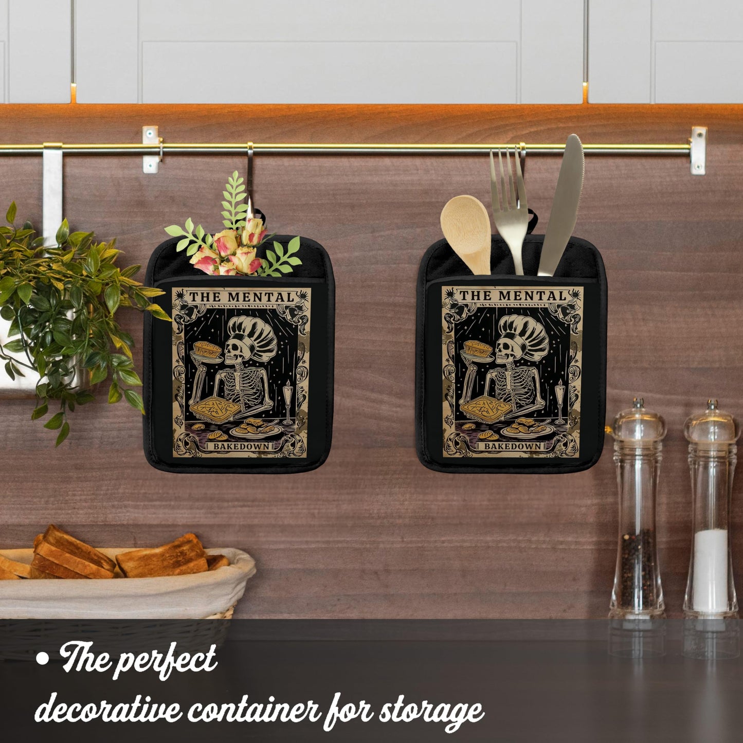 Gothic Skeleton Pot Holders with Pockets, Funny Baking Gifts Pot Holders Heat Resistant Oven Mitts Hot Pads for Kitchen Baking Cooking,Potholders for Kitchens