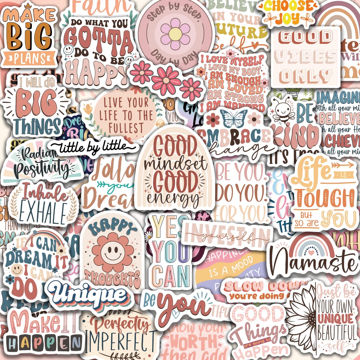 300PCS Motivational Stickers for Vision Board by Puraesla Water Bottles Laptops, Inspirational Quote Waterproof Vinyl for Journals Cups, Affirmation Boho Stickers for Women Holographic