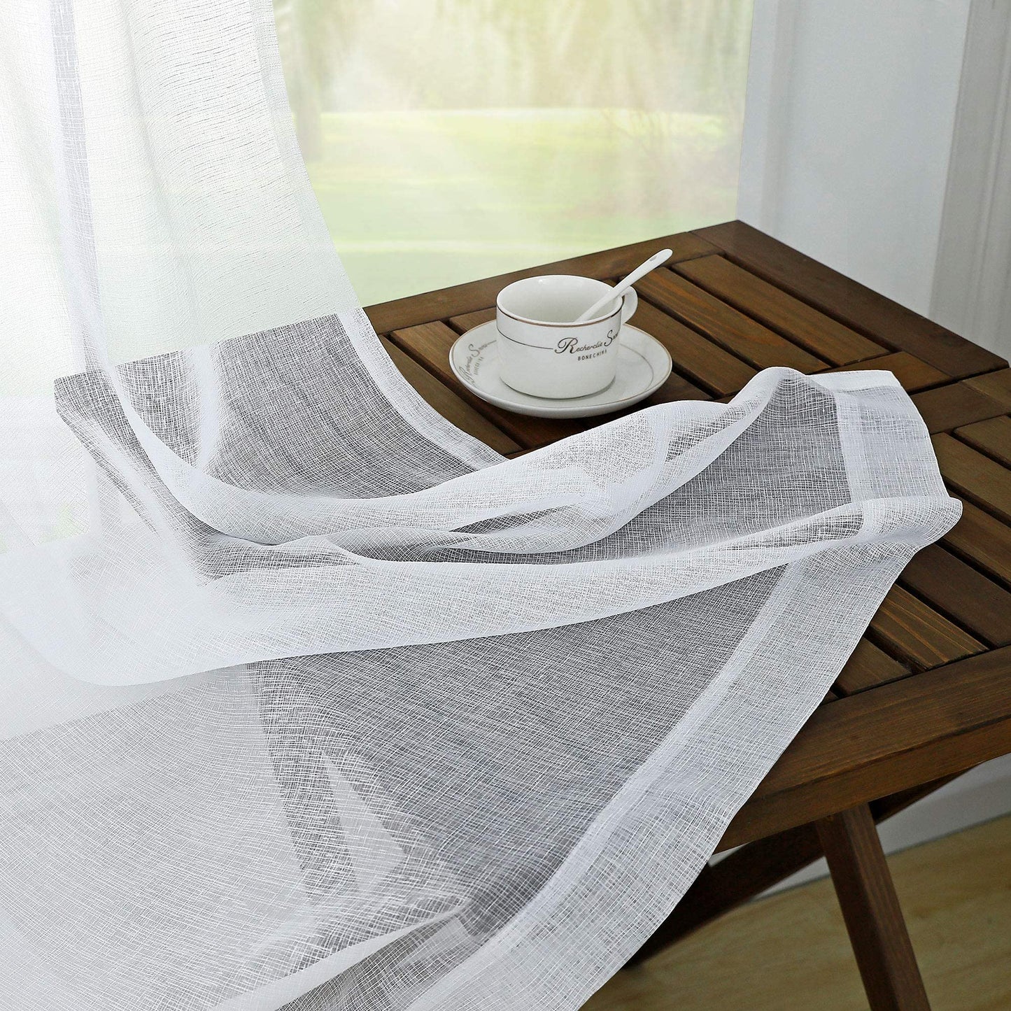 KOUFALL White Semi Sheer Curtains 63 Inch Length for Bedroom Pair Set 2 Panels Rod Pocket Translucent Light Filtering Faux Linen Textured Solid Privacy Curtains Sheer for Closet Wide 52x63 in Long