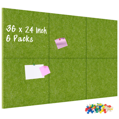 DOLLAR BOSS Felt Cork Board Tiles, 6 Packs 12" x 12" 1/2" Thick Cork Bulletin Board Self Adhesive Corkboards for Walls with 60 Pushpins for Home Office Kitchen School Decor Display, Green