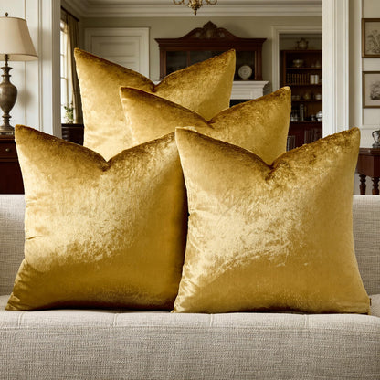 GIGIZAZA Velvet Gold Pillow Covers 18x18，Pack of 4 Decorative Throw Pillow Soft Covers Square Couch Pillow Modern Covers Living Room Luxury Cushion Covers