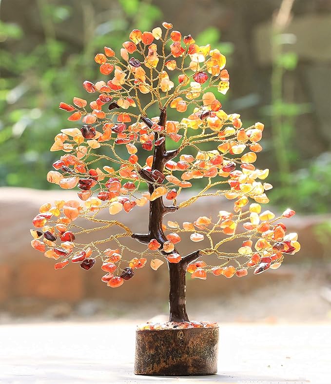 Crocon Carnelian Chakra Tree of Life - Crystal for Positive Energy, Handmade Gemstone Feng Shui Decor, Good Luck Money Tree Bonsai - Orange Healing Crystals for Sacral Chakra, Prosperity Gift