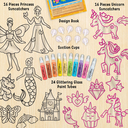 Imagimake Window Art Princess & Unicorn | Mermaid Suncatcher Kit | 32 Pieces Glass Painting Set | Kids Activities Ages 5-8 | DIY Craft Kit | Birthday Gift for Girls Ages 5,6,7,8,9,10,12 Years Old