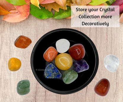 Black Obsidian Crystal Bowl - 3 Inch Decorative Bowls for Room and Home Decor - Gemstone Healing Crystals for Elegant Display, Positive Energy Balance and Gift