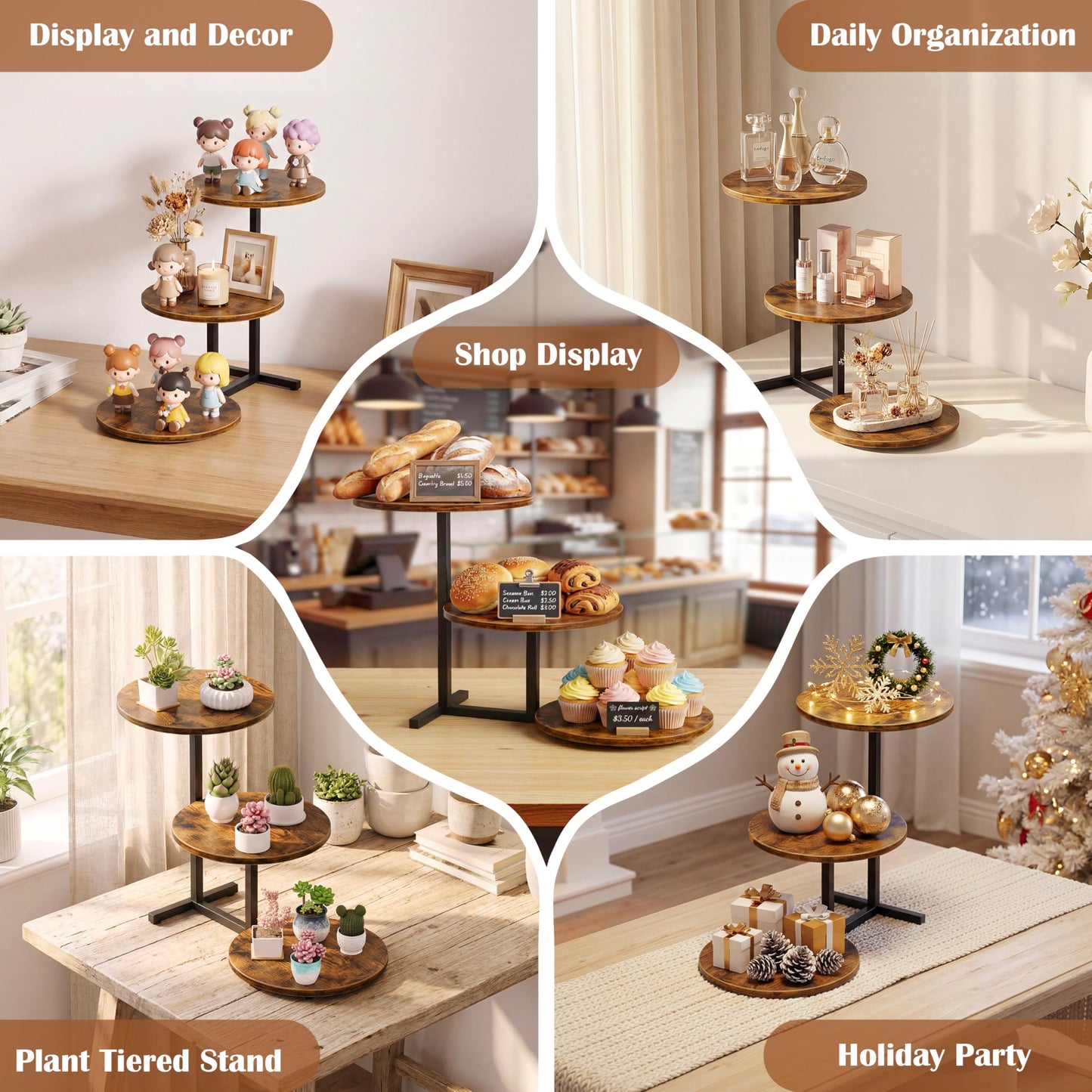 Emfogo 3 Tier Cupcake Tower Stand for 24 Cupcakes, Wooden Tiered Tray Stands, Display Cup Cake Dessert Tower for Party Afternoon Tea, Food Holder Stand for Baby Shower Wedding Birthday (1 Pack)