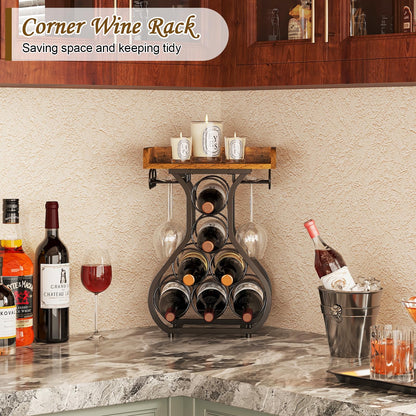 X-cosrack Wine Racks Countertop, Small Wine Rack with Wine Glass Holder, Mini Countertop Wine Rack with Tabletop Wine Storage Cabinet Shelf for Kitchen Pantry Home Bar