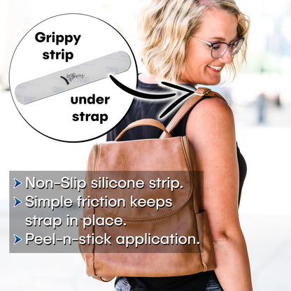 Strap Gummy - Prevent Strap Slips - The ORIGINAL Non Slip Shoulder Strap Grip Strips - Set of 4 Pieces - 2 Large Black & 2 Small Semi-Clear