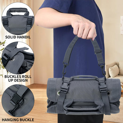 W WINTMING Tool Roll Bag, Tool Bag Organizer, Tool Carrier Roll UP Storage Pouches with 6 Zipper Pockets & Strap, Gifts for Men Mechanic Electrician Hobbyist (Gray)