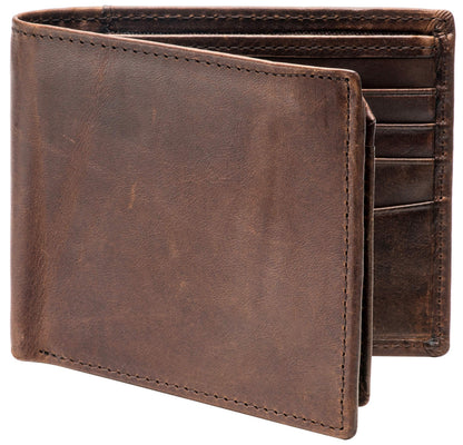 Plinvo Real Leather RFID Blocking Genuine Real Leather Bifold Wallet for Men with Zipper and 2 ID Windows (Brown)