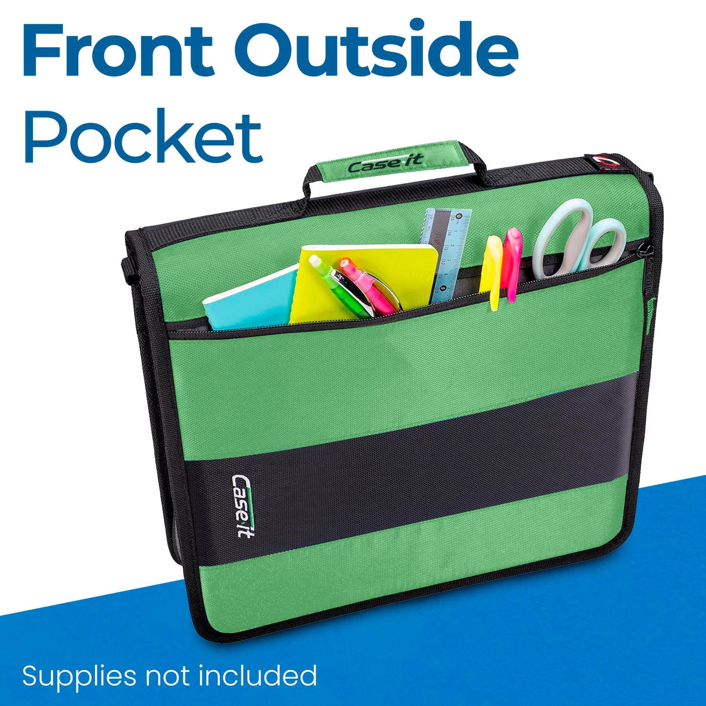 Case-it Classic Zipper Binder | 2-Inch O-Rings, 350 Sheet Capacity, Multiple Storage Pockets & Shoulder Strap | School & Office Organizer | D-251 Canopy Green