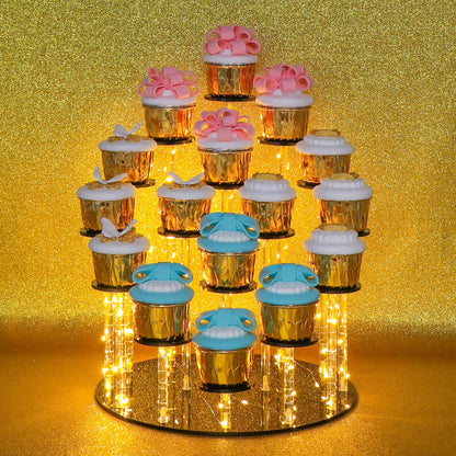 DIWNELEM 16 Tier Acrylic Cupcake Stand Display Riser Holder for Cupcakes, Collectibles, Figures, Comestics, Perfumes, Jewelry - Black Acrylic Display Stand Organizer