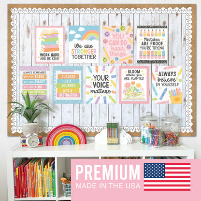 Hadley Designs Motivational Poster for Classroom Decor -9 Growth Mindset Classroom Posters Elementary, Inspirational Wall Decor Middle School, Teacher Must Haves, Pastel Bulletin Board Decorations