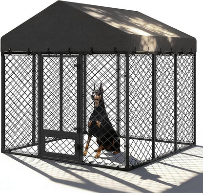 6x6x5.8 FT Heavy Duty Dog Kennel Outdoor with Water-Resistant Roof, Anti-Rust Metal Enclosure for All Weather Resistant, Secure Double Locks for Large Dogs Backyard