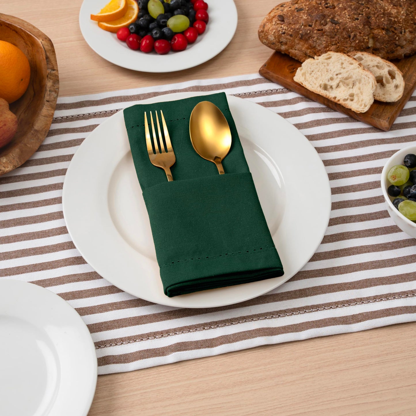 Blue Needles Set of 6 Hemstitch Linen Napkins 100% Cotton Forest Green Cloth Dinner Napkins 18x18 inches, Soft, Reusable, Absorbent, Washable, Ideal for Spring Summer Easter Parties & Everyday Use