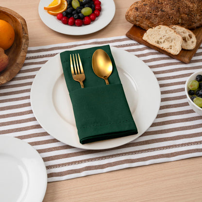 Blue Needles Set of 6 Hemstitch Linen Napkins 100% Cotton Forest Green Cloth Dinner Napkins 18x18 inches, Soft, Reusable, Absorbent, Washable, Ideal for Spring Summer Easter Parties & Everyday Use