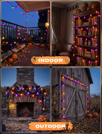 Romasaty Purple and Orange Halloween Lights, 26FT 50 Count Halloween C7 LED String Lights for Indoor/Outdoor Use, Purple Orange Lights for Patio Home Party Garden Yard-Black Wire