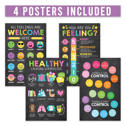 Hadley Designs Feelings Chart for Classroom Must Haves - Emotions Chart for Toddler Calm Down Corner Supplies, Feelings Wheel, Mental Health & Social Emotional Learning Posters, Chalk Classroom Decor