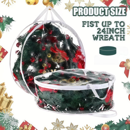 2Pcs Christmas Wreath Storage Container 24 Inch Clear Wreath Storage Bags Round Durable Wreath Bags Clear Everyday Bag with Dual Zippers and Sturdy Handles for Holiday Christmas Wreaths（Medium）