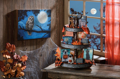 Primitives by Kathy Halloween Collectible Felt Critter, 4-inch, Ghost Dog Holding a Jack-o-Lantern - Spooky Tiered Tray & Shelf, tablescape Decor, Mix & Match with Our Other Collectible Figurines