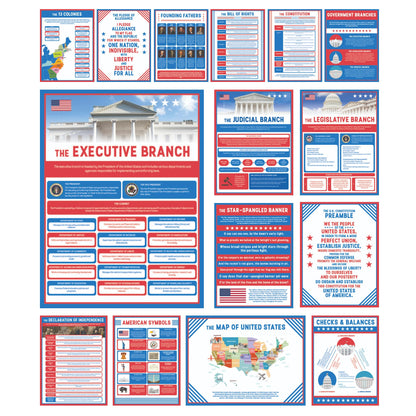 Wallbuddy US Government Educational Classroom Posters Set of 15 | Unframed Government Structure Civics & History Decor | American Teacher Must Have Classroom Essentials High School (12x16)