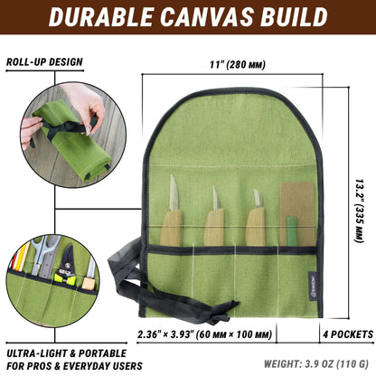 BeaverCraft TR4 Rolling Small Tool up Organizer Bag 4 Pockets Wrench roll up Pouch Gear roll up Tool Pouch for Knives and chisels Storage with 4 Slots