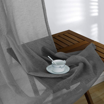 Charcoal Grey Linen Look Sheer Curtains 63 Inch Length for Kitchen 2 Pack Rod Pocket Breathable Airy Gray Curtains for Bathroom Window Laundry Canopy Sitting Room Reading 52x63 Inches Long Dark Grey
