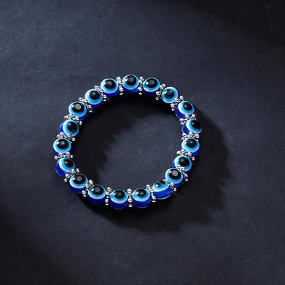Cryhand Female 8mm Beaded Bracelets For Women 2PCS Evil Eyes Bracelet for Men Handmade Lucky Money Stretchy Crystal Bracelets Best Gifts