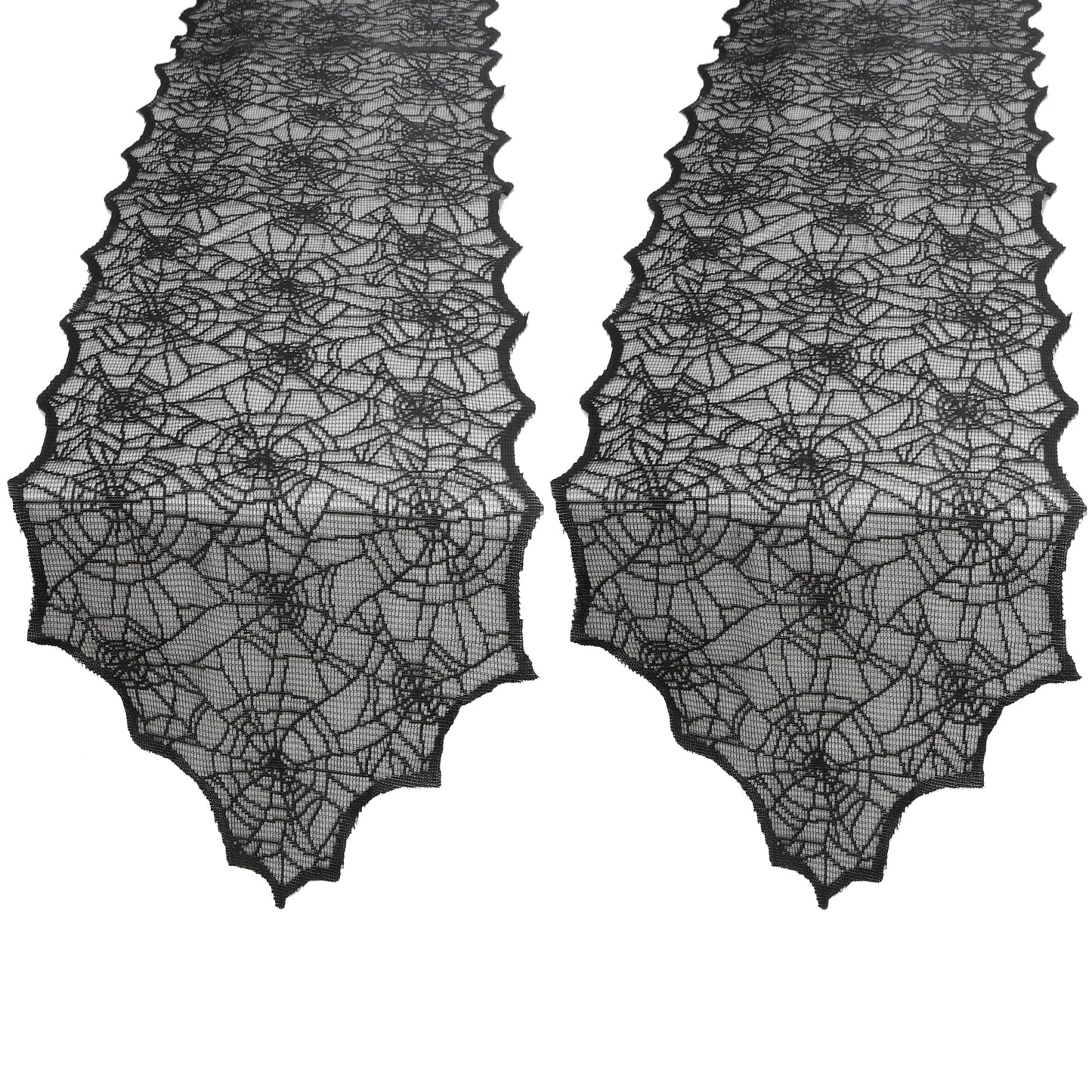 Black Lace Spider Web Table Runner - 2 Pcs, 18 X 72 Inch - Polyester Lace - Perfect for Halloween Parties & Gatherings