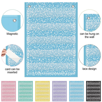 Gueevin 6 Set Magnetic Pocket Chart with 5 Clear Pockets and 30 Dry Erase Cards Painted Classroom Schedule Pocket Chart for Whiteboard Class Demonstrations (Pastel Color,Confetti Pattern)