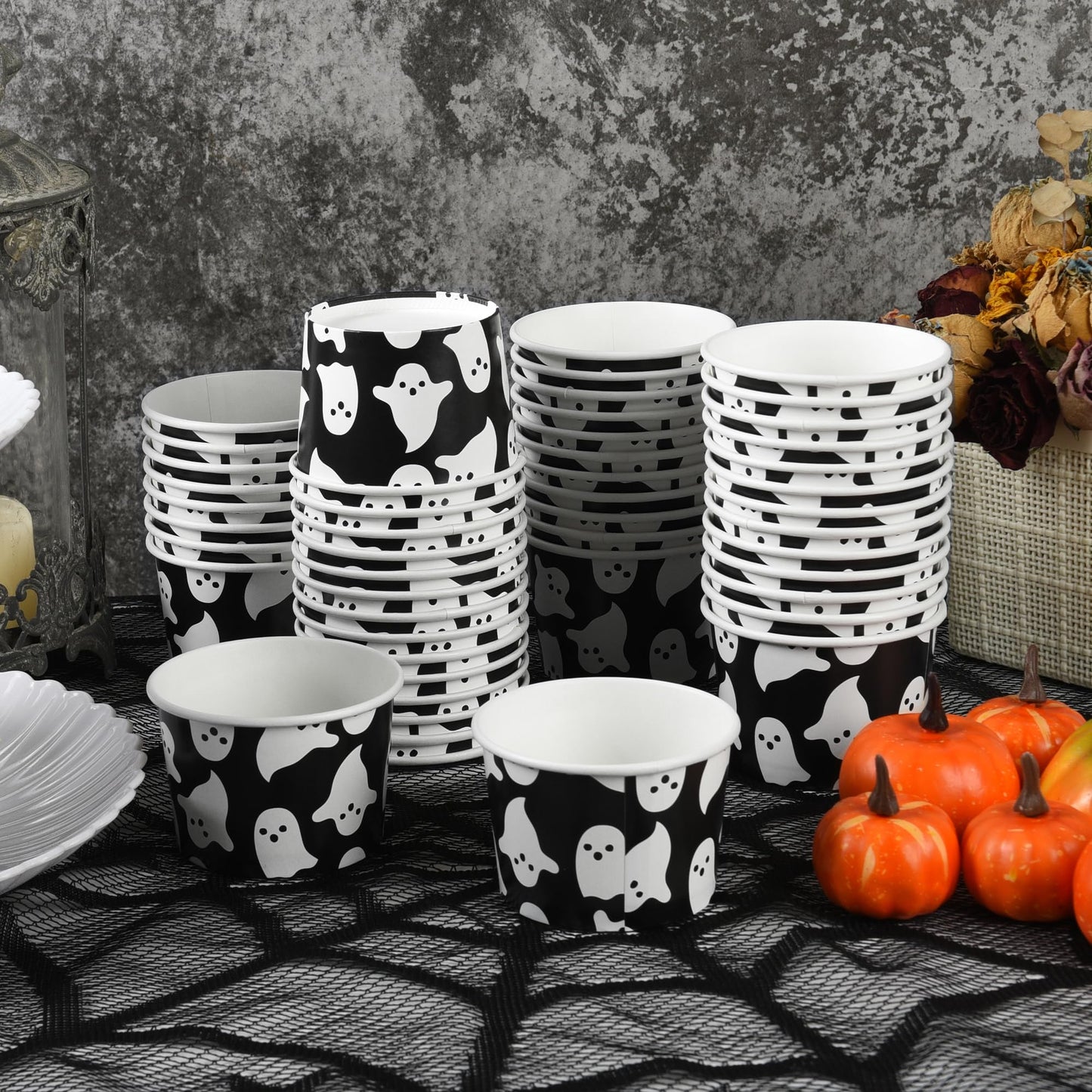 AimFun 50 Pcs Halloween Snack Cups Ghost Paper Treat Cups