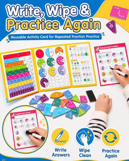 Magnetic Fraction Educational Puzzle, Magnetic Fraction Demonstration Book with Fraction Tiles & Circles, Montessori Fraction Manipulatives for Elementary School, Hands-On Math Learning Toys for Kids