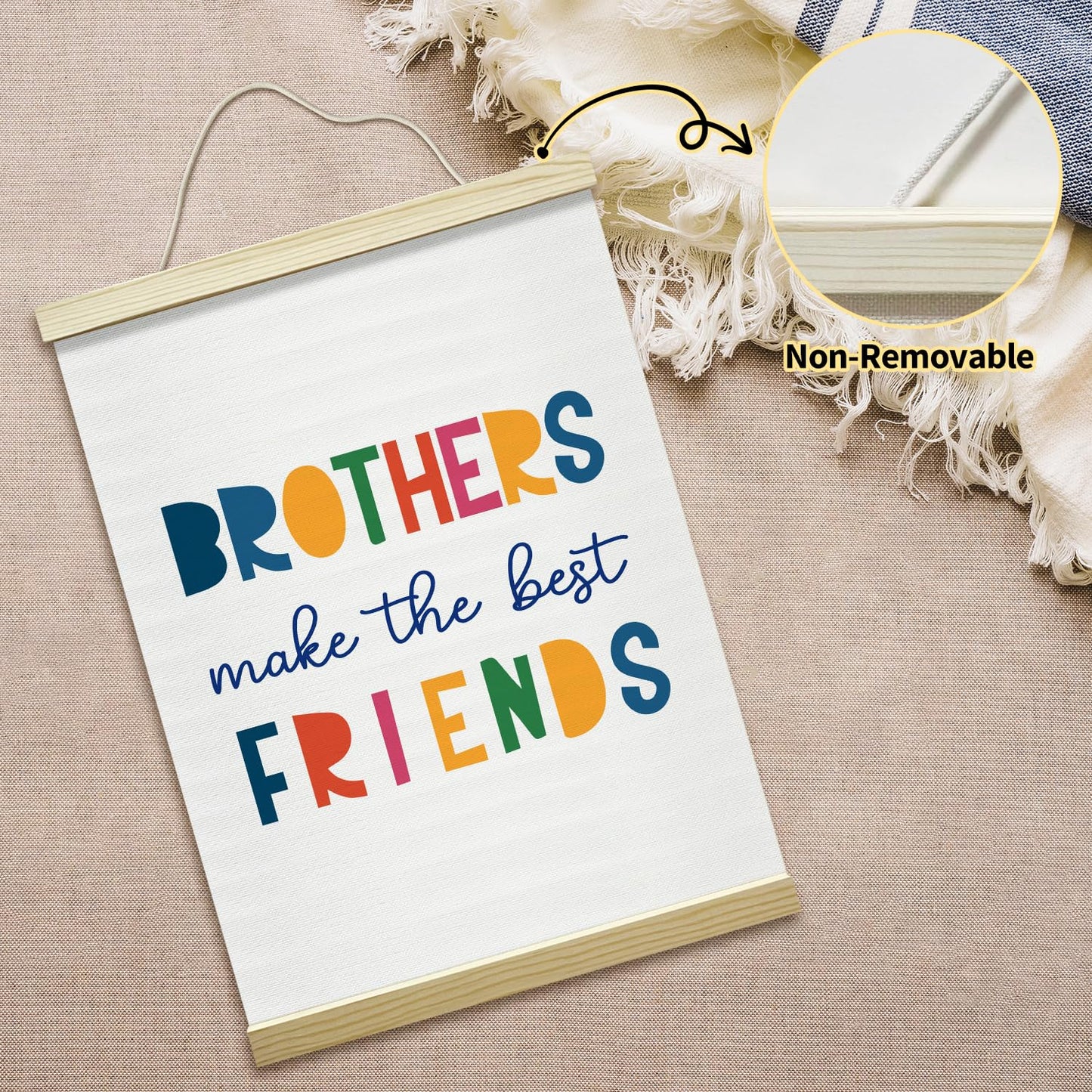 mermermu Brothers Make The Best Friends Poster Hanger Frame, Canvas Posters Wall Art for Toddlers Boys Room Bedroom Playroom Nursery Decor, 12x16 Inches -014
