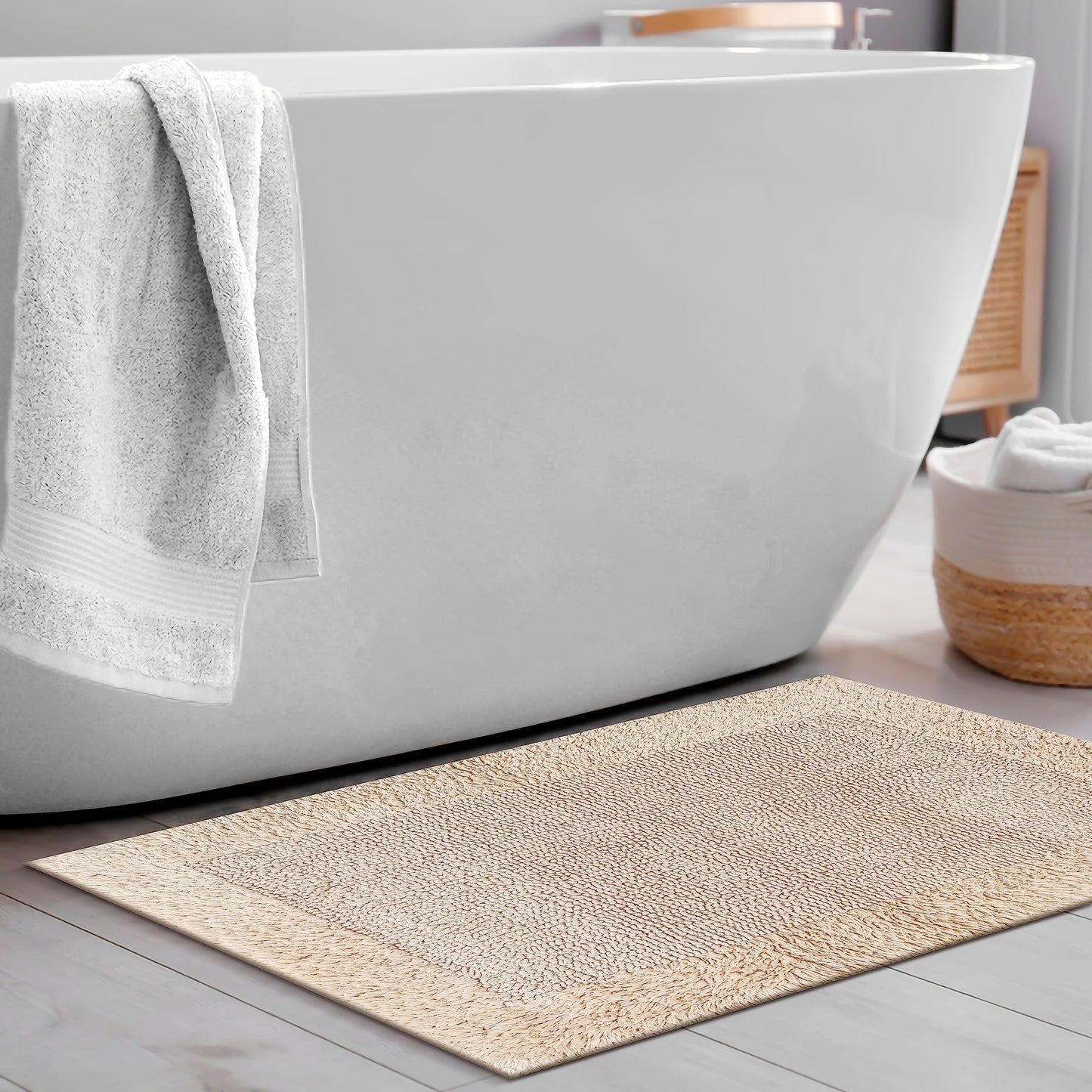 Savi Home Bath Mat Rug 17x24 Linen, 100% Pure Cotton Linen, Super Soft Bath Rug, Plush & Absorbent, Hand Tufted Heavy Weight Construction, Full Reversible Step Out Rugs