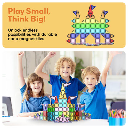 PicassoTiles 65pc Nano Magnetic Tile Travel Size Mini Portable Toy Construction Building Blocks Playset with Storage Bag Pouch STEM Montessori Classroom Magnet Tiles Stacking Toys for Kids Age 3+ PN03