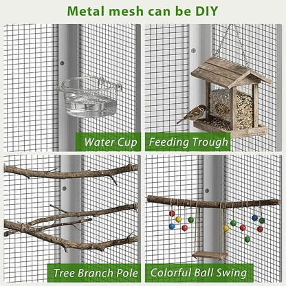 Modern White Tall Bird Cage with Storage Cabinet & Drawer, Elegant Flight Parrot Cage with Slide-Out Tray, Stylish Safe Bird Cages House for Parakeets, Cockatiels, Finches