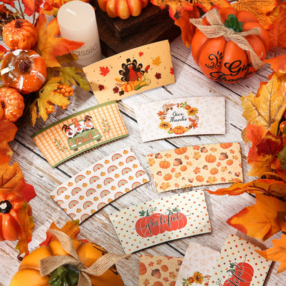 Patelai 36pcs Thanksgiving Coffee Cup Sleeves Double Layer Harvest Gnome Pumpkin Turkey Paper Sleeves Fit 12 and 16oz Disposable Paper Cup for Hot Chocolate Coffee or Cold Beverage