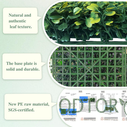 ODTORY Artificial Greenery Grass Wall Panel, 10x10 Inch 6-Pack (4.2 sqft), UV-Anti Fake Ivy Fence Privacy Screen Green Boxwood Covering for Indoor and Outdoor Home Wall Decor